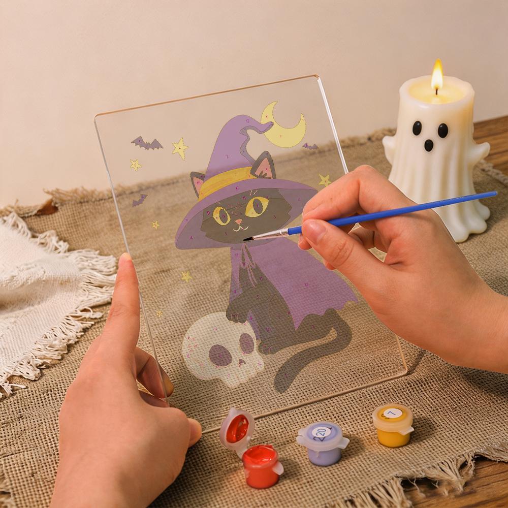 Schilder op Nummer Halloween Lamp - Heksenkat