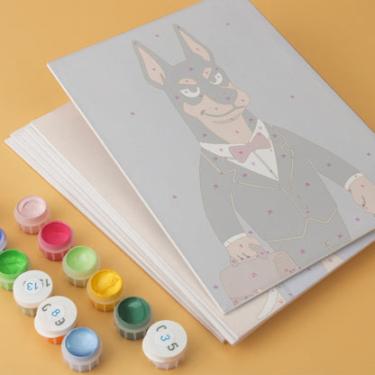 6 Houten Plaat Mini Paintings – Deftige Honden Set
