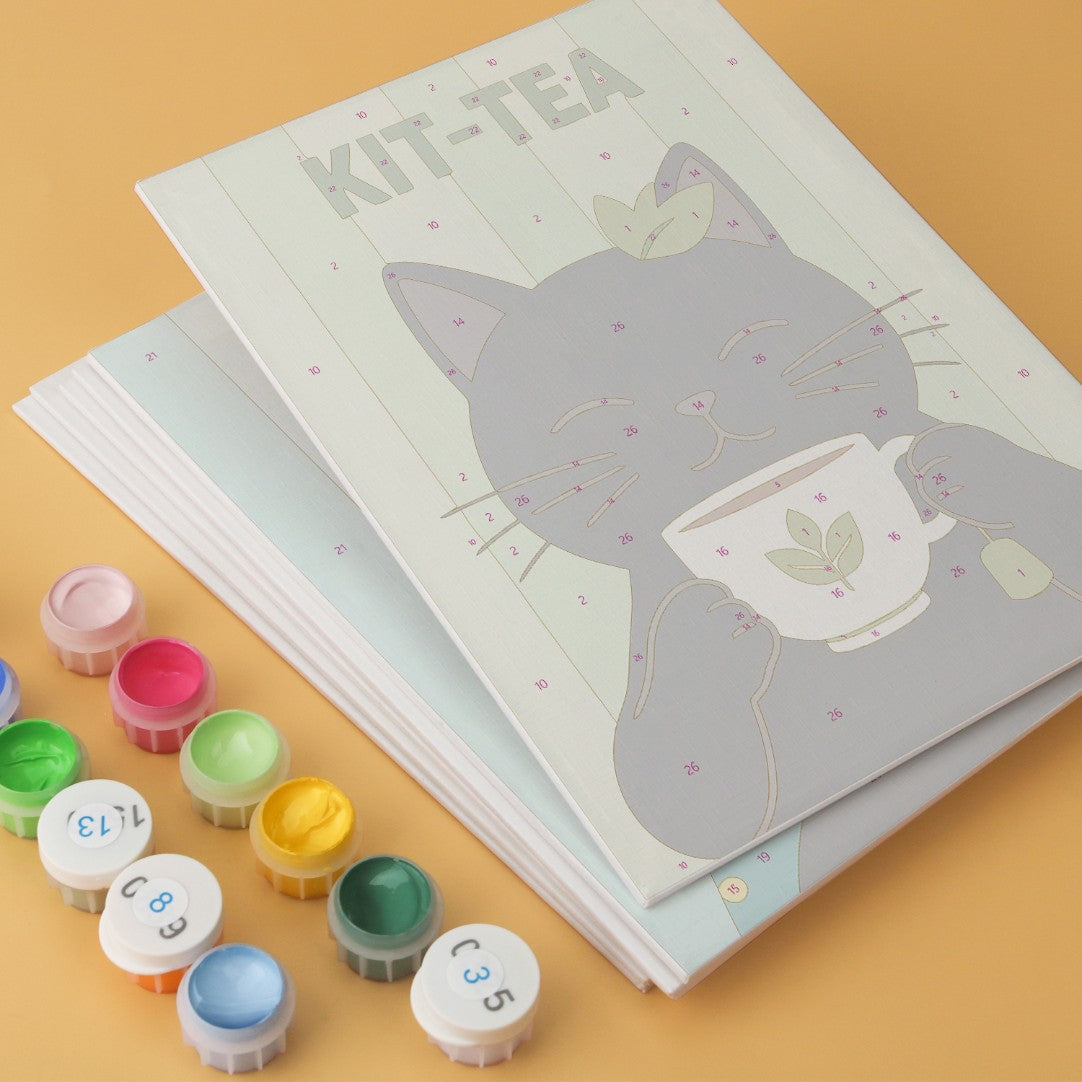 6 Houten Plaat Mini Paintings – Koffie & Snorharen Set