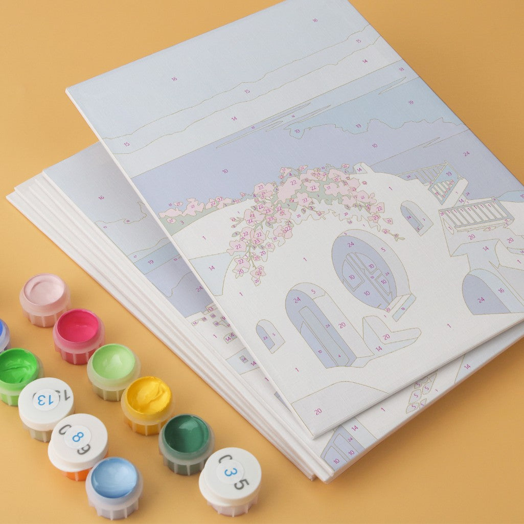6 Houten Plaat Mini Paintings – Santorini Droom Set