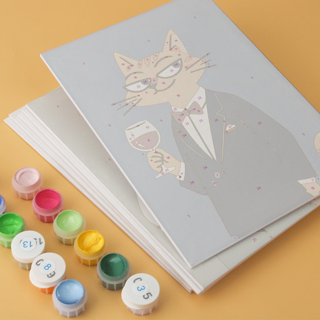 6 Houten Plaat Mini Paintings – Modieuze Katten Set