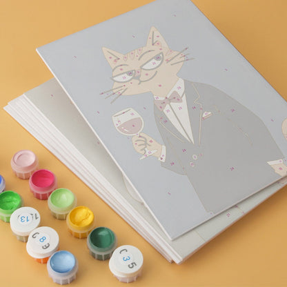 6 Houten Plaat Mini Paintings – Modieuze Katten Set