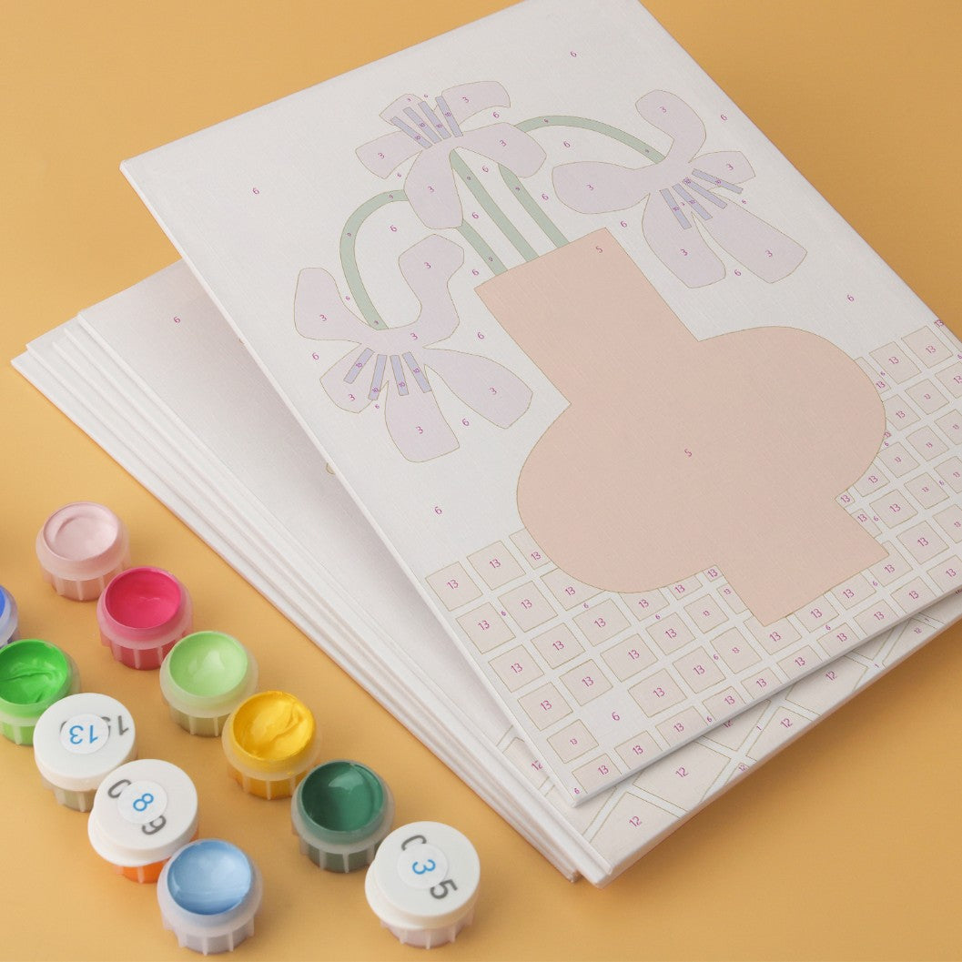 6 Houten Plaat Mini Paintings – Vaas vol Bloemen Set
