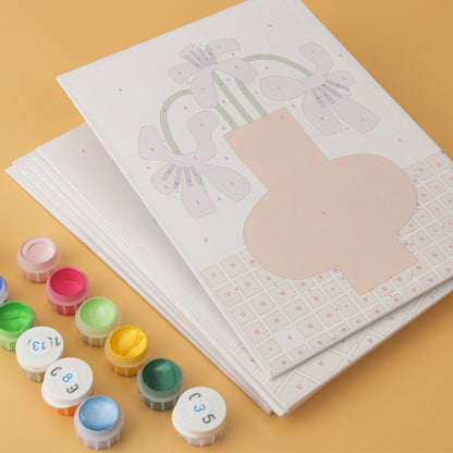 6 Houten Plaat Mini Paintings – Vaas vol Bloemen Set