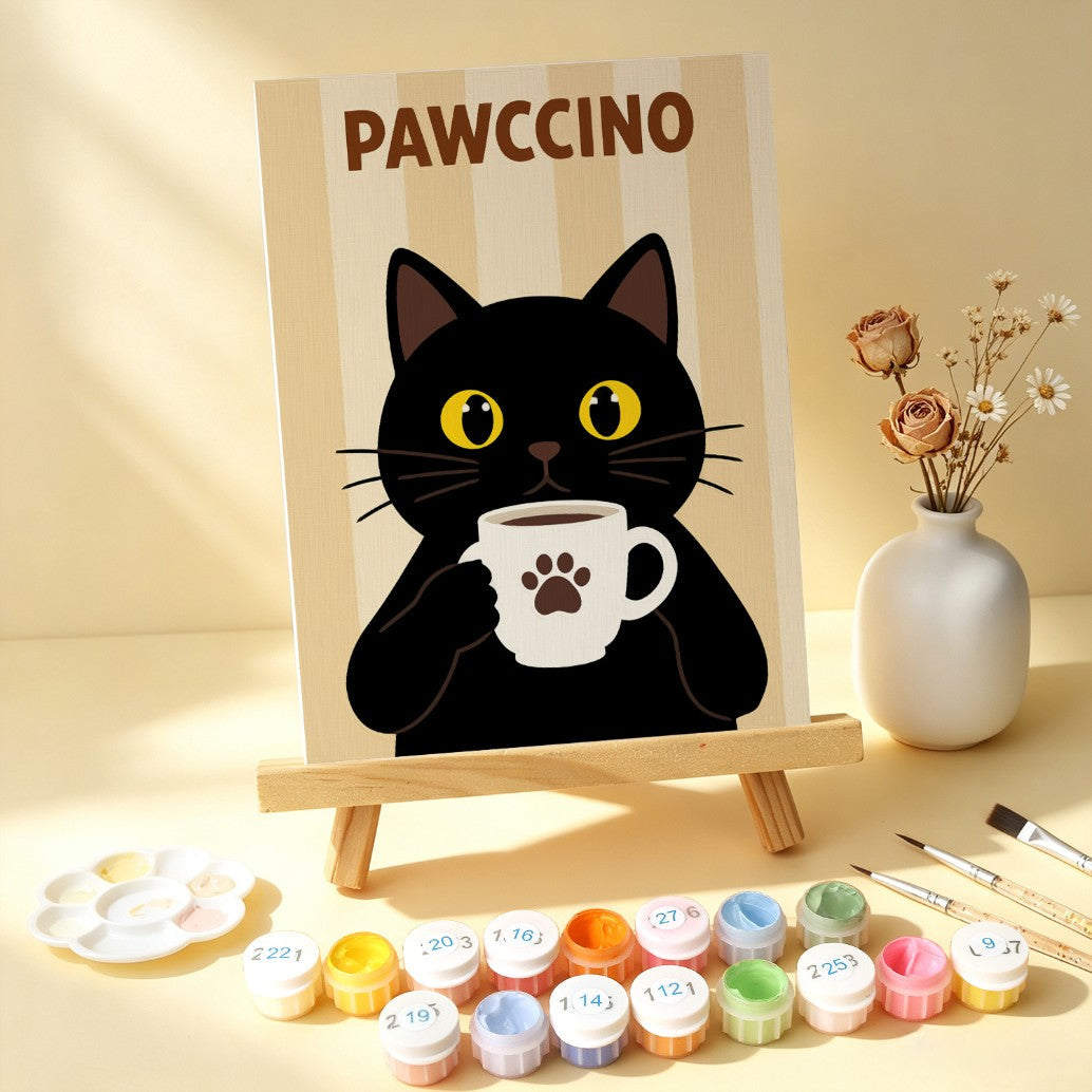 6 Houten Plaat Mini Paintings – Koffie & Snorharen Set