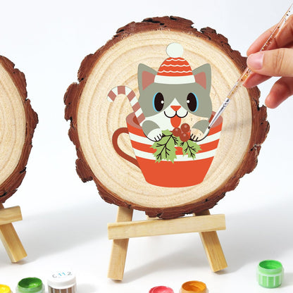 Schilder op Nummer Boomschijf - Kat in kerstkopje