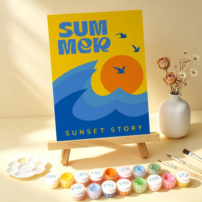 6 Houten Plaat Mini Paintings – Zomerse Zonsondergang Set