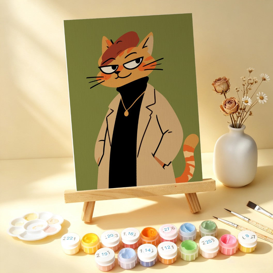 6 Houten Plaat Mini Paintings – Modieuze Katten Set