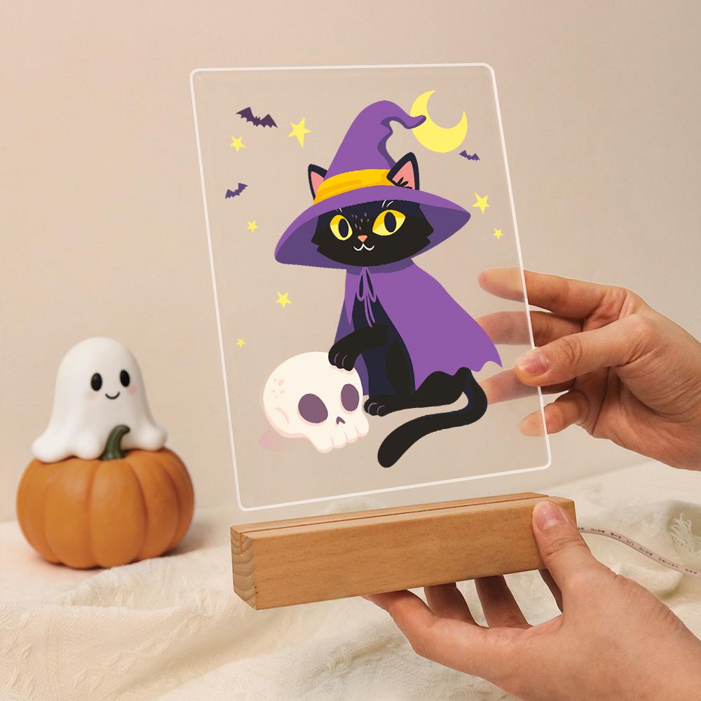 Schilder op Nummer Halloween Lamp - Heksenkat