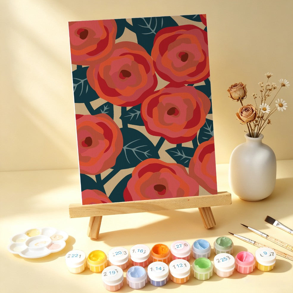 6 Houten Plaat Mini Paintings – Krachtige Bloemen Set
