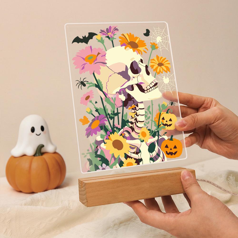 Schilder op Nummer Halloween Lamp - Bloemenschedel