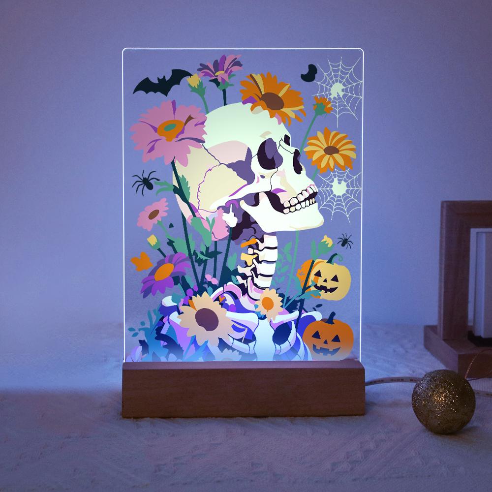 Schilder op Nummer Halloween Lamp - Bloemenschedel