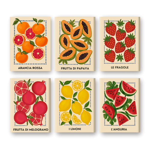 6 Mini Paintings | Italiaanse fruit set