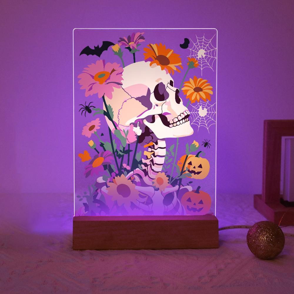 Schilder op Nummer Halloween Lamp - Bloemenschedel