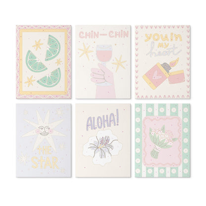 6 Houten Plaat Mini Paintings – Proosten en Wensen Set