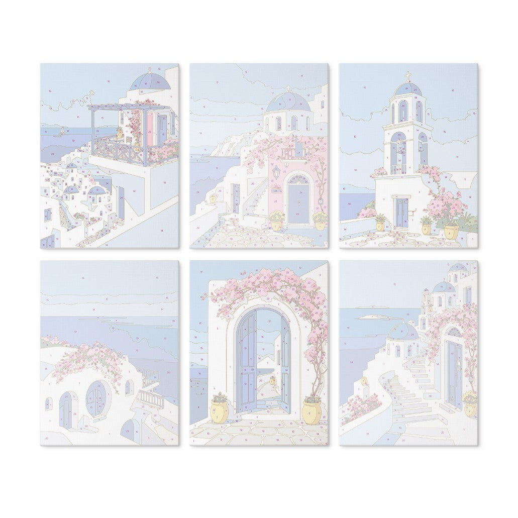 6 Houten Plaat Mini Paintings – Santorini Droom Set