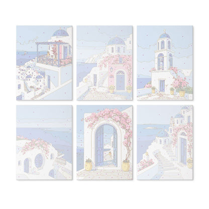 6 Houten Plaat Mini Paintings – Santorini Droom Set