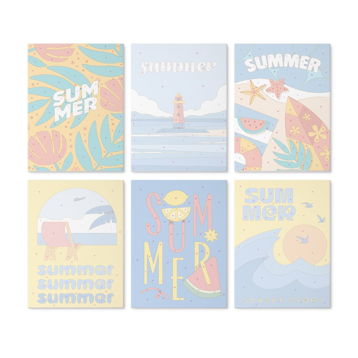 6 Houten Plaat Mini Paintings – Zomerse Zonsondergang Set
