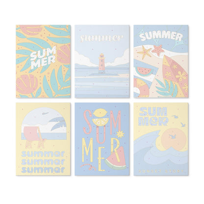 6 Houten Plaat Mini Paintings – Zomerse Zonsondergang Set