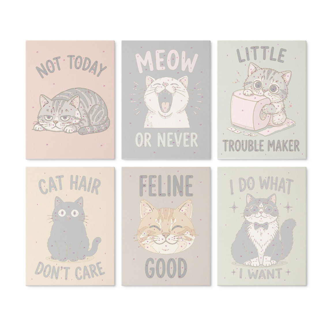 6 Houten Plaat Mini Paintings – Ondeugende Katten Set
