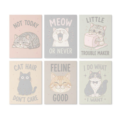 6 Houten Plaat Mini Paintings – Ondeugende Katten Set
