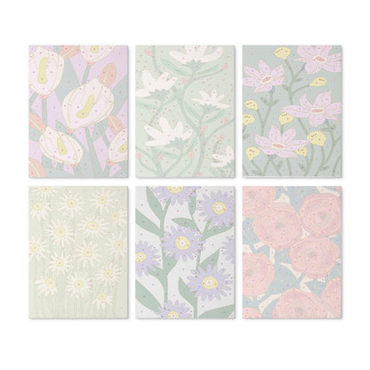 6 Houten Plaat Mini Paintings – Krachtige Bloemen Set