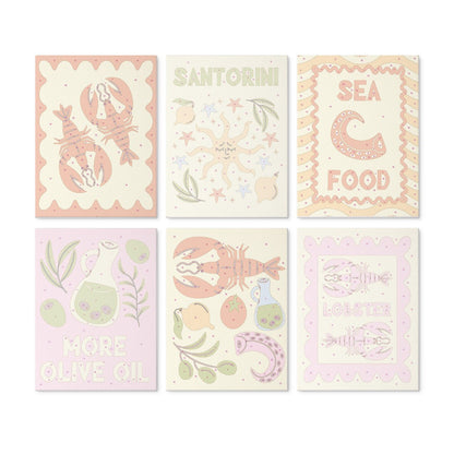 6 Houten Plaat Mini Paintings – Mediterrane Vangst Set