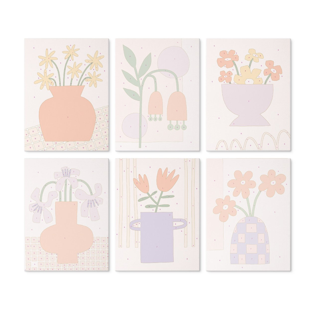 6 Houten Plaat Mini Paintings – Vaas vol Bloemen Set