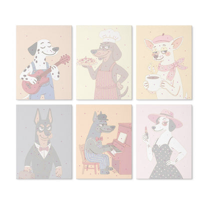 6 Houten Plaat Mini Paintings – Deftige Honden Set