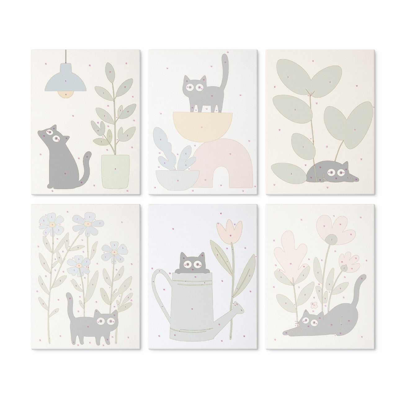 6 Houten Plaat Mini Paintings – Katten tussen Planten Set