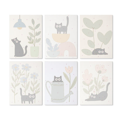 6 Houten Plaat Mini Paintings – Katten tussen Planten Set