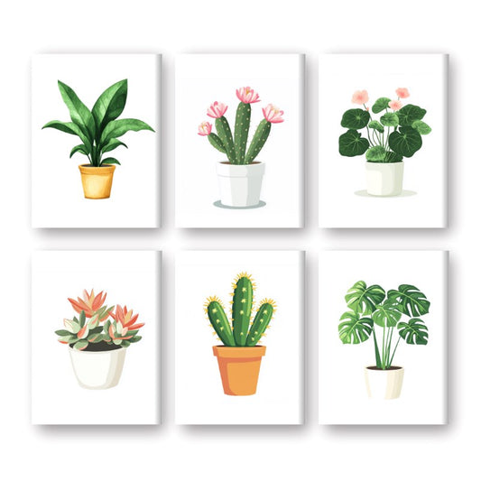 Schilder Op Nummers - 6 Mini Paintings | Prachtige planten set
