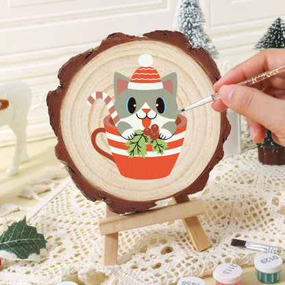 Schilder op Nummer Boomschijf - Kat in kerstkopje