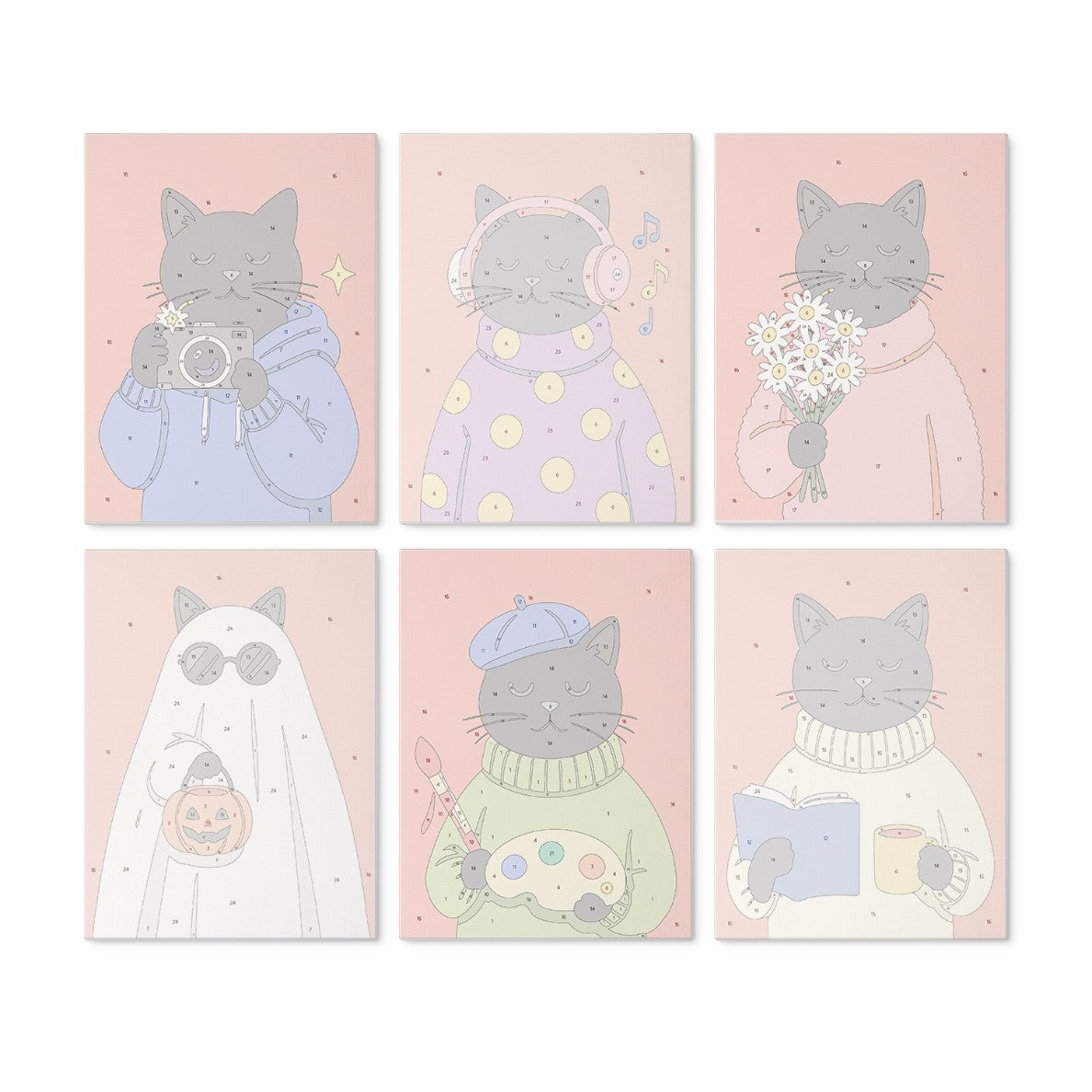 6 Houten Plaat Mini Paintings – Gezellig Kattenseizoen Set