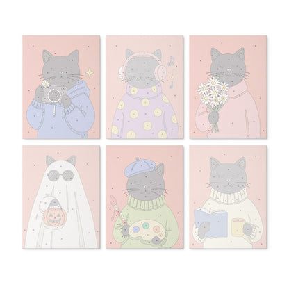 6 Houten Plaat Mini Paintings – Gezellig Kattenseizoen Set