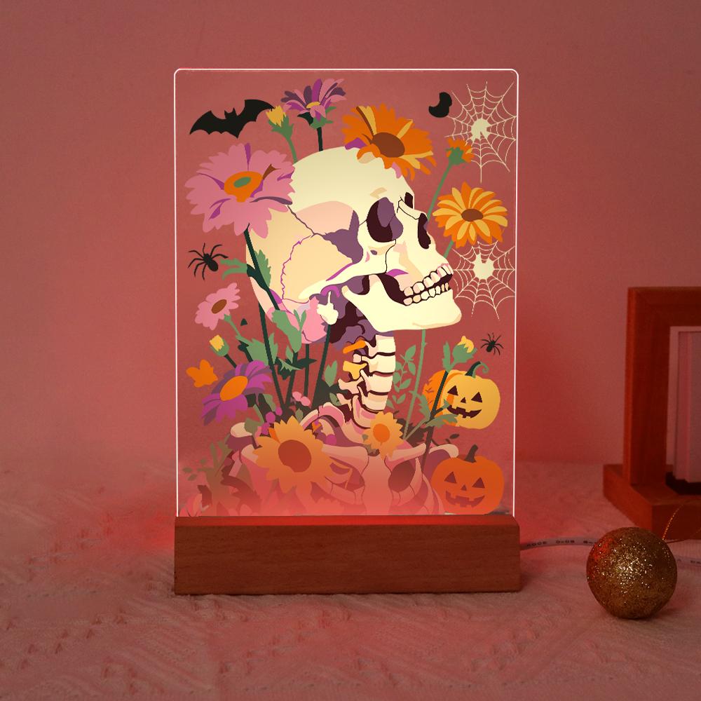 Schilder op Nummer Halloween Lamp - Bloemenschedel