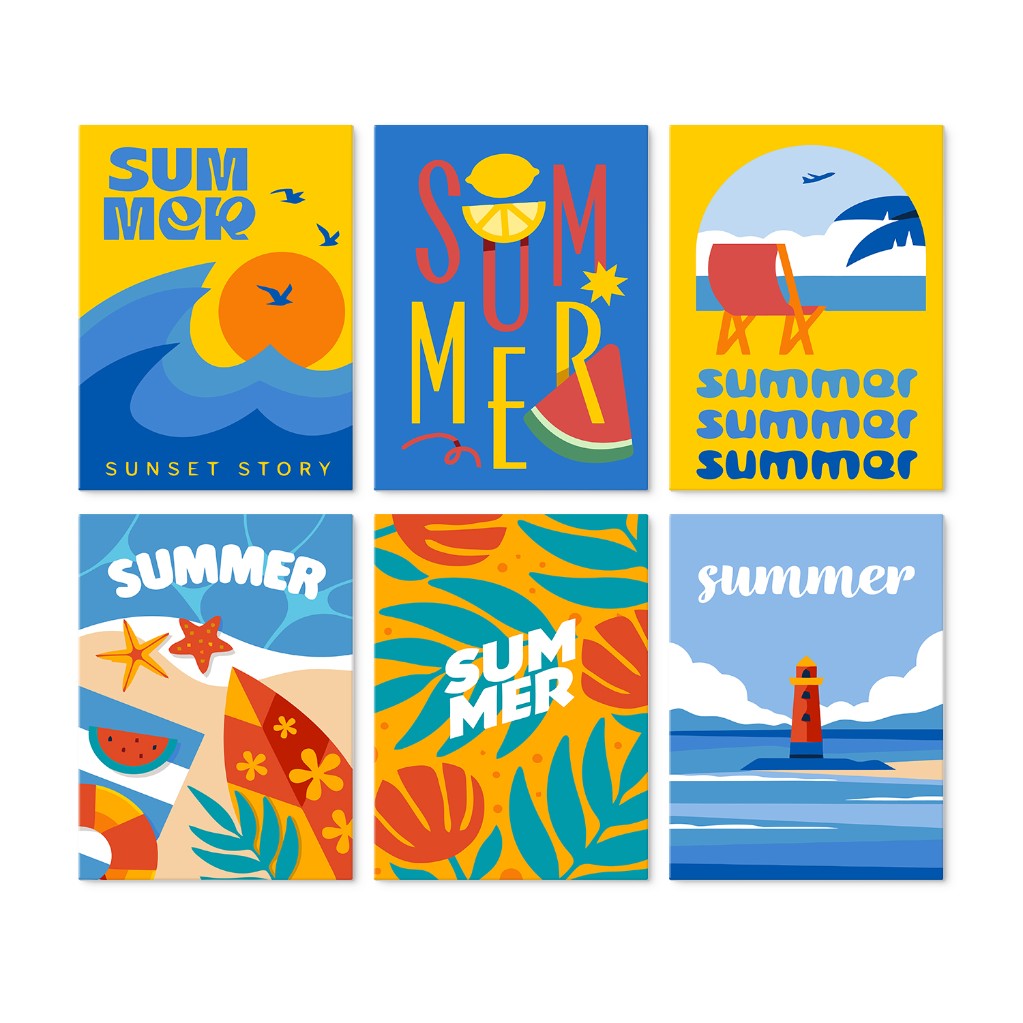 6 Houten Plaat Mini Paintings – Zomerse Zonsondergang Set