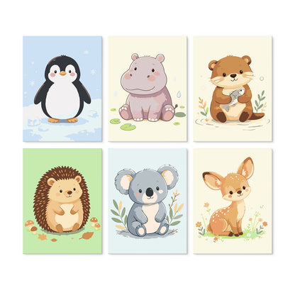 6 Houten Plaat Mini Paintings – Kleine Dierenvriendjes Set
