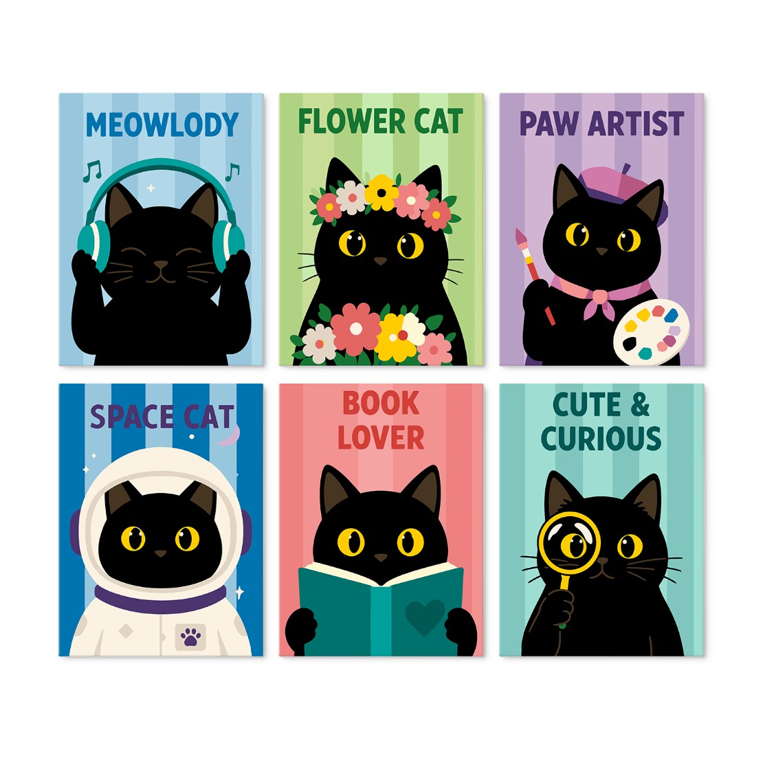 6 Houten Plaat Mini Paintings – Kat van Alle Markten Set
