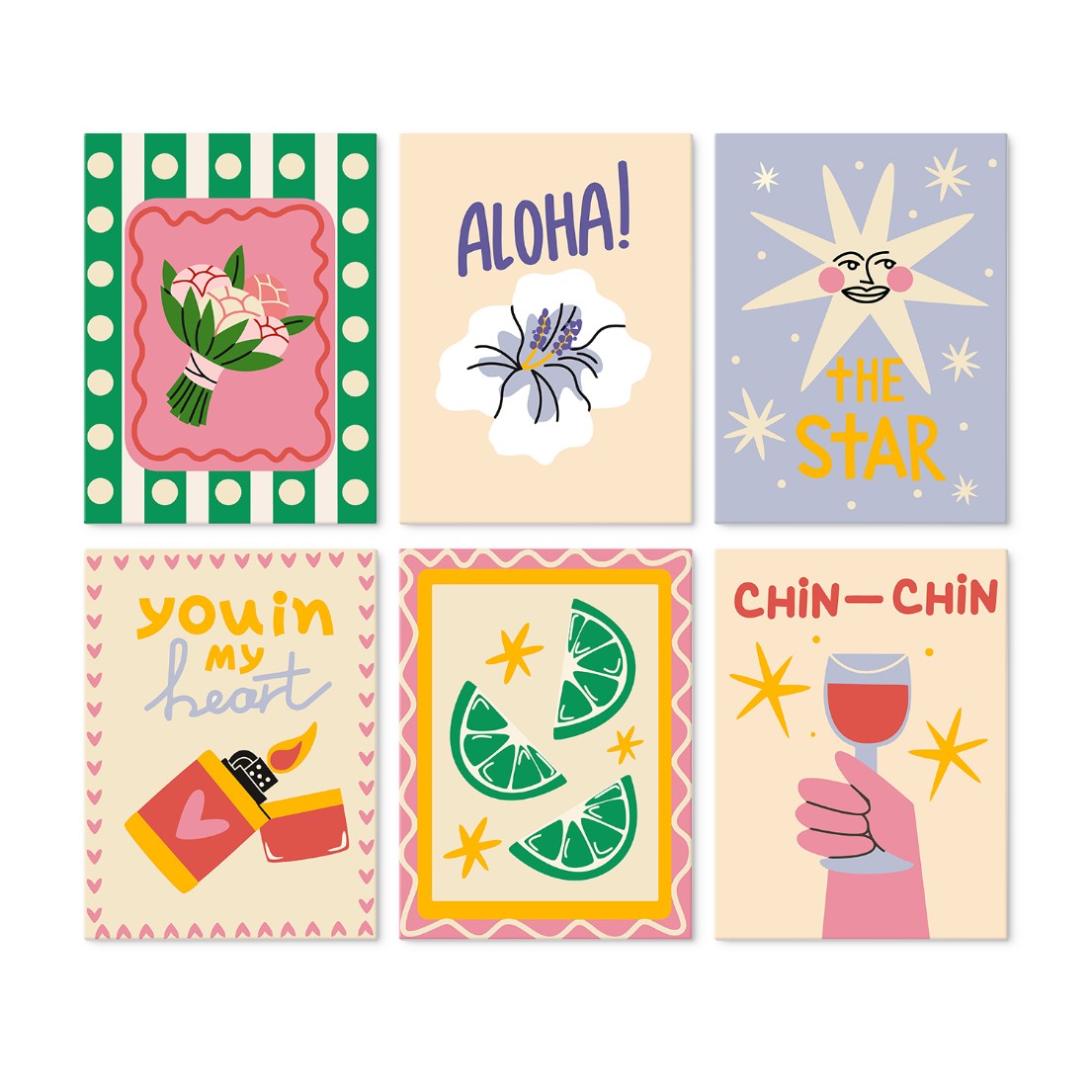 6 Houten Plaat Mini Paintings – Proosten en Wensen Set