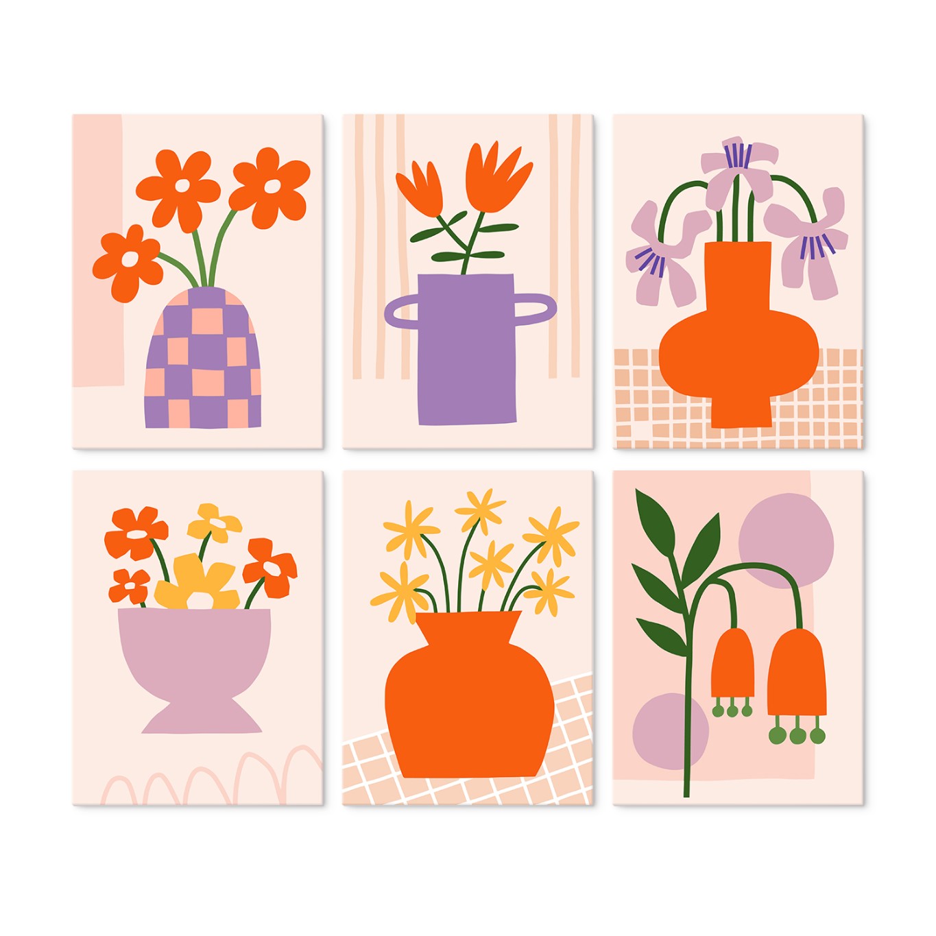 6 Houten Plaat Mini Paintings – Vaas vol Bloemen Set