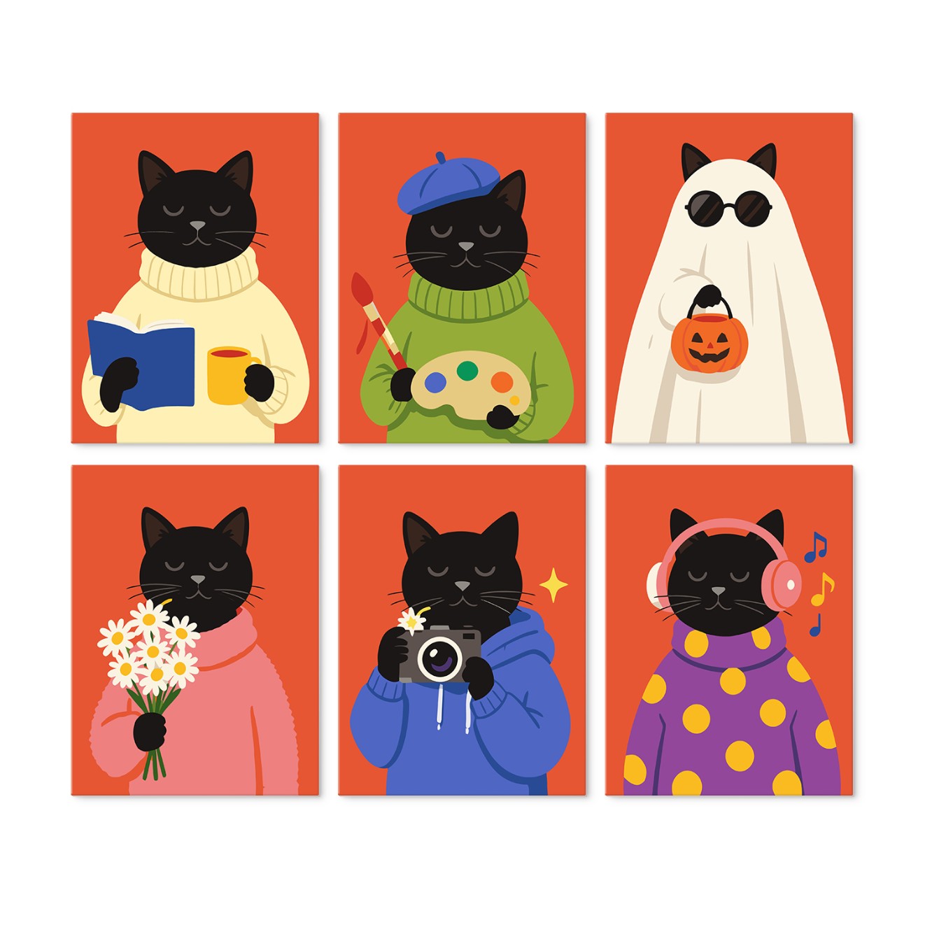 6 Houten Plaat Mini Paintings – Gezellig Kattenseizoen Set