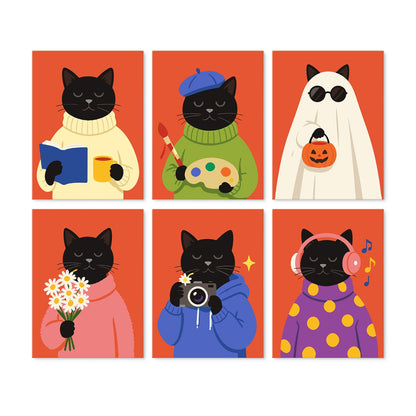 6 Houten Plaat Mini Paintings – Gezellig Kattenseizoen Set
