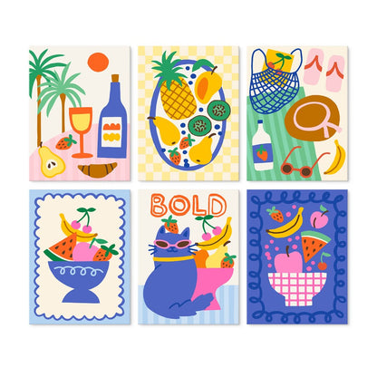 6 Houten Plaat Mini Paintings – Tropische Vakantie Set