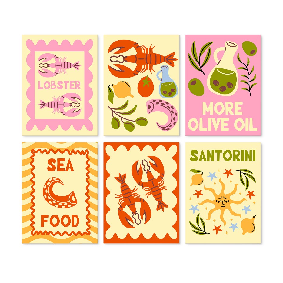 6 Houten Plaat Mini Paintings – Mediterrane Vangst Set