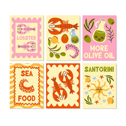 6 Houten Plaat Mini Paintings – Mediterrane Vangst Set