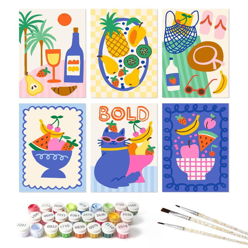 6 Houten Plaat Mini Paintings – Tropische Vakantie Set - Schilder Op Nummers