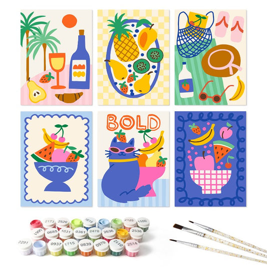 6 Houten Plaat Mini Paintings – Tropische Vakantie Set - Schilder Op Nummers