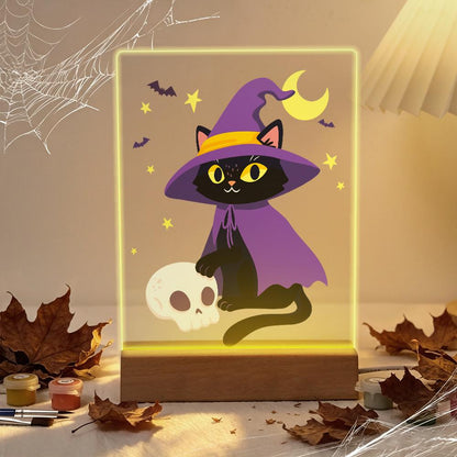 Schilder op Nummer Halloween Lamp - Heksenkat