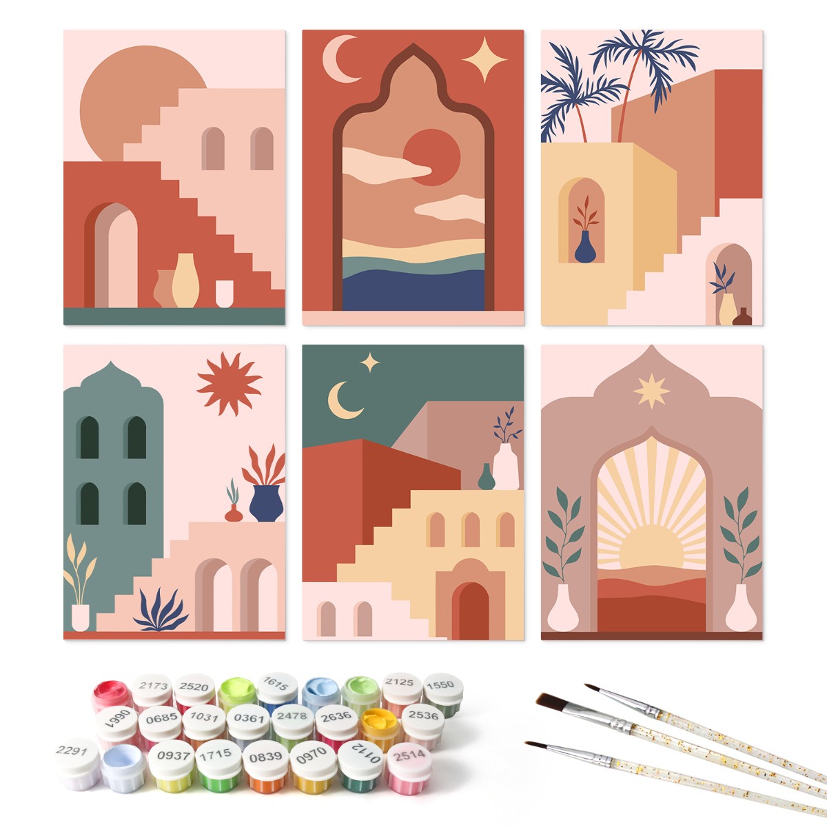 6 Houten Plaat Mini Paintings – Woestijndeuren Set - Schilder Op Nummers